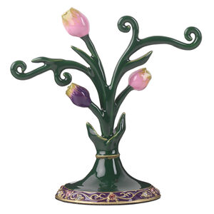 Display, "pewter" (zinc-based alloy) / enamel / glass rhinestones, multicolored, 4 x 4 x 2-1/4 inch rose design. Sold individually.