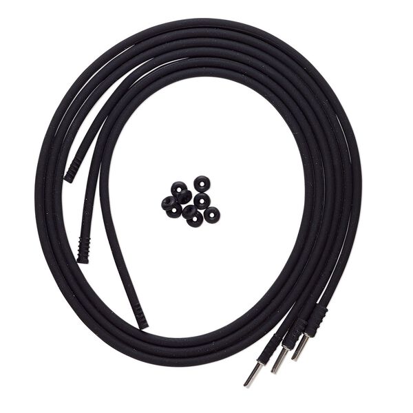 Necklace cord, silicone and stainless steel, black, 3mm round, 20 inches with pop-style clasp. Sold per pkg of 3. image number 0