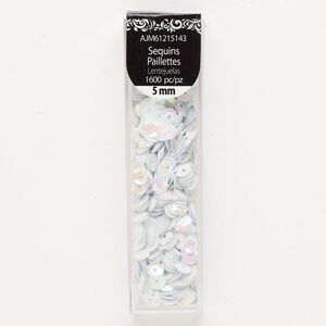 Sequin 1pkg1600 plastic, 5mm round, white AB