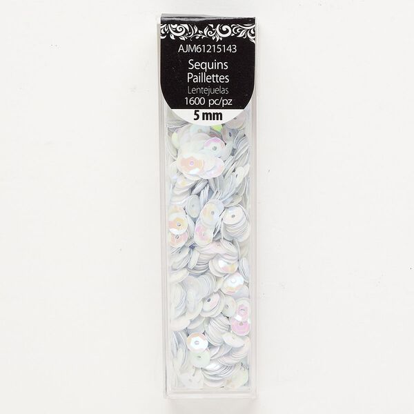 Sequin 1pkg1600 plastic, 5mm round, white AB image number 0