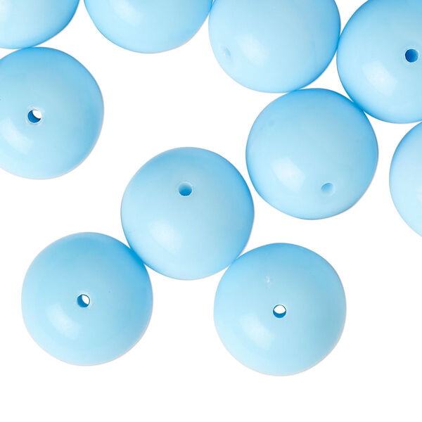 Bead, pressed glass, opaque baby blue, 13-14mm round. Sold per 2-ounce pkg, approximately 15 beads. image number 0