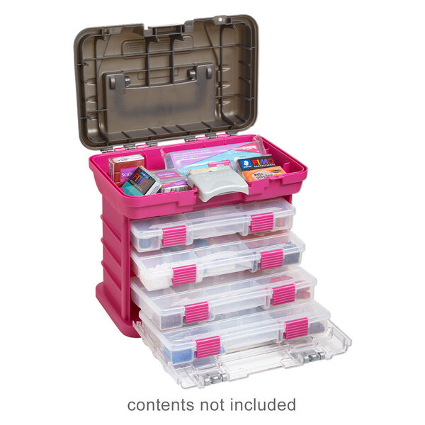 Tote, Plano® Creative Options, plastic, clear, pink, light grey and dark grey, 11 x 7-1/4 x 10 inches. Sold individually. image number 0