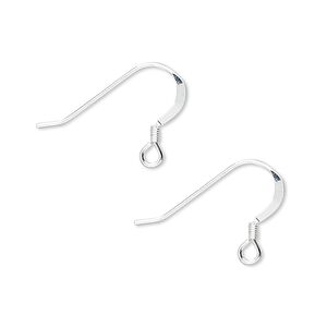 Ear wire fishhook 1pkg10 sterling silver, 14mm lightweight flat / 2mm coil / open loop, 22 gauge 5 pair