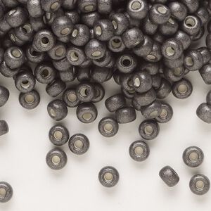 Seed bead, Miyuki, glass, pkg/25g, #6 rocaille, opaque matte galvanized graphite, (RR-2092).