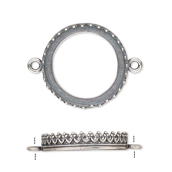 Link, JBB Findings, antique silver-plated brass, 22mm round with open back and decorative trim, 20mm round bezel setting. Sold per pkg of 2. image number 0
