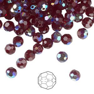 Bead 24pk garnet AB, Preciosa Czech crystal 5mm round