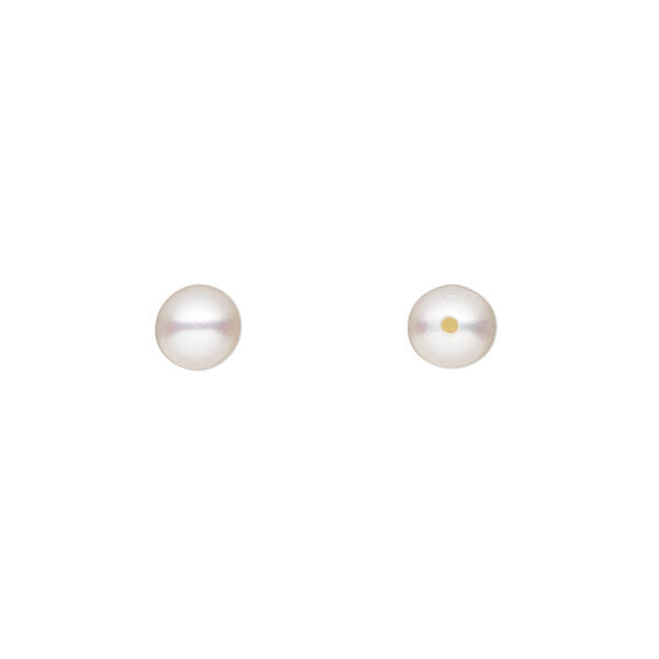 Pearl, cultured saltwater (bleached), white to light mauve or peach, 5.5-6mm half-drilled round, B- grade, Mohs hardness 2-1/2 to 4. Sold per pair. image number 0