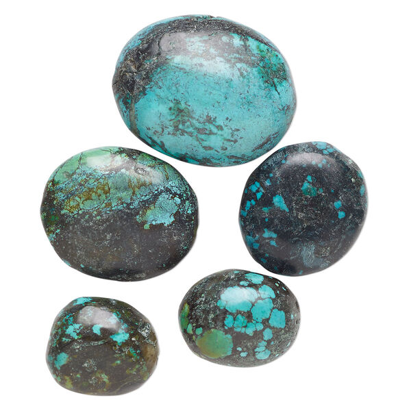 Bead mix, yellow "turquoise" (serpentine and quartz) (dyed), mixed colors, 27x20mm-58x50mm oval, D grade, Mohs hardness 2-1/2 to 6. Sold per pkg of 5. image number 0