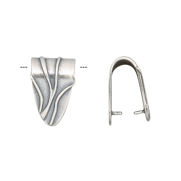 Bail, JBB Findings, fold over style, antiqued sterling silver, 16x10mm shield, 12mm grip length. Sold individually. image number 0