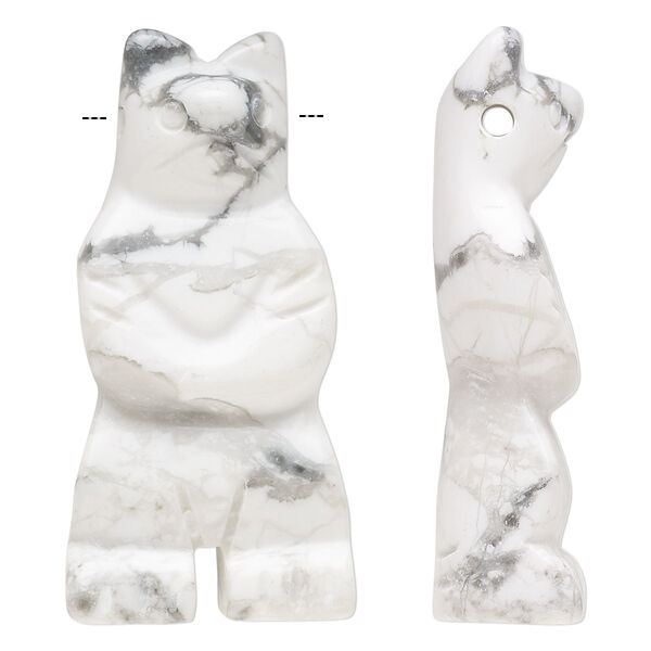 Focal, howlite (natural), 41x18mm-45x22mm hand-cut standing bear with 2mm hole, B grade, Mohs hardness 3 to 3-1/2. Sold individually. image number 0