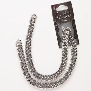 Chain, steel, pkg/16 inches, 9.6mm curb, antique silver finish.