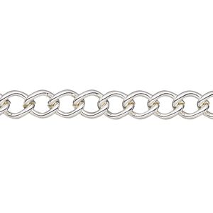 Chain 1pkg1 silver-plated curb, 6mm, steel 50 foot unfinished