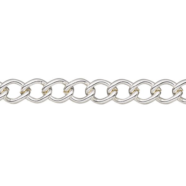 Chain, silver-plated steel, 6mm curb. Sold per 50-foot spool. image number 0