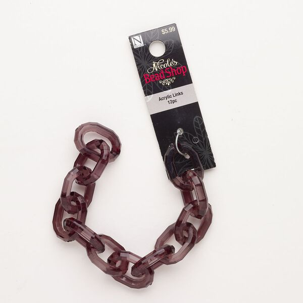 Chain, acrylic, pkg/7-1/2 inches, grey, 18mm faceted cable. image number 0