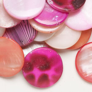Mother-of-pearl shell 1pkg6oz, puffed flat round bead mix multi-pink 17-20mm