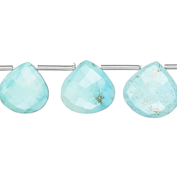 Imperial crown turquoise 1pkg13, hand-cut top-drilled faceted puffed teardrop bead natural C grade, graduated 10x10mm-14x14mm image number 0