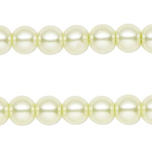 Bead, glass pearl, light yellow-green, 8mm round. Sold per pkg of (2) 15-inch strands, approximately 100 beads.