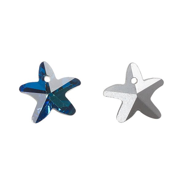 Drop, glass, opaque clear Bermuda green, 14mm starfish. Sold per pkg of 10. image number 0