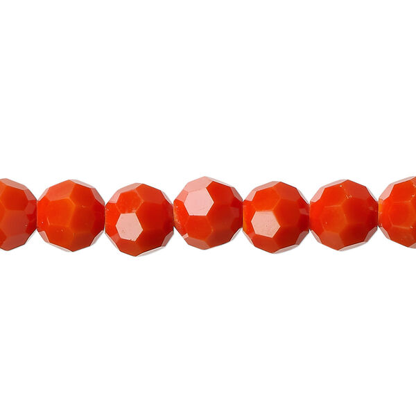 Bead, glass, 32-facet, opaque orange, 8mm faceted round. Sold per 15-1/2" to 16" strand. image number 0