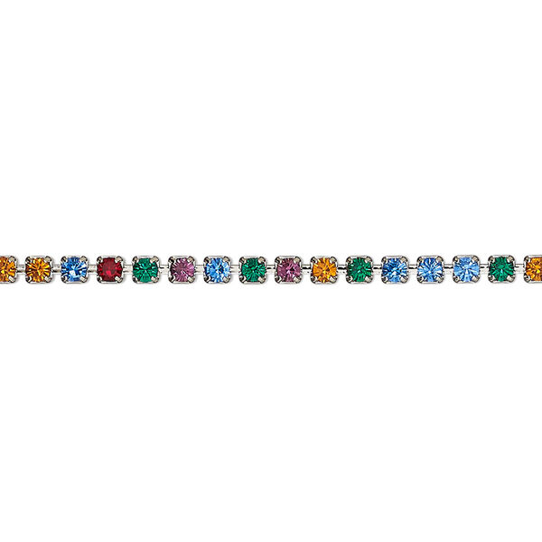 Cupchain, VINTAGE Crystal™, imitation rhodium-plated brass and crystal, mixed colors, 2.2mm round. Sold per pkg of 1 meter. image number 0