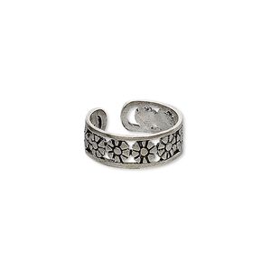 Toe ring, antiqued sterling silver, 5mm wide with flower design, adjustable. Sold individually.