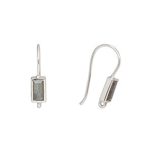 Ear wire fishhook 1pkg2 sterling silver / labradorite (natural), 16mm / 7x4mm rectangle / hand-cut / closed loop, 22 gauge 1 pair
