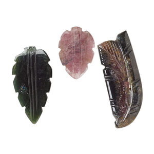 Multi-tourmaline 1pkg3, hand-cut carved leaves bead natural 18x10mm-36x10mm