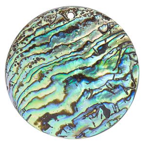 Focal, paua shell (natural), 45mm round, Mohs hardness 3-1/2. Sold individually.