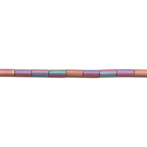Bead, glass, translucent matte multicolored iris, 5x2.5mm round tube. Sold per 15-1/2 to 16-inch strand.