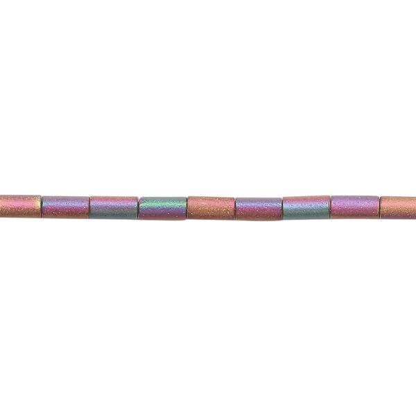 Bead, glass, translucent matte multicolored iris, 5x2.5mm round tube. Sold per 15-1/2 to 16-inch strand. image number 0