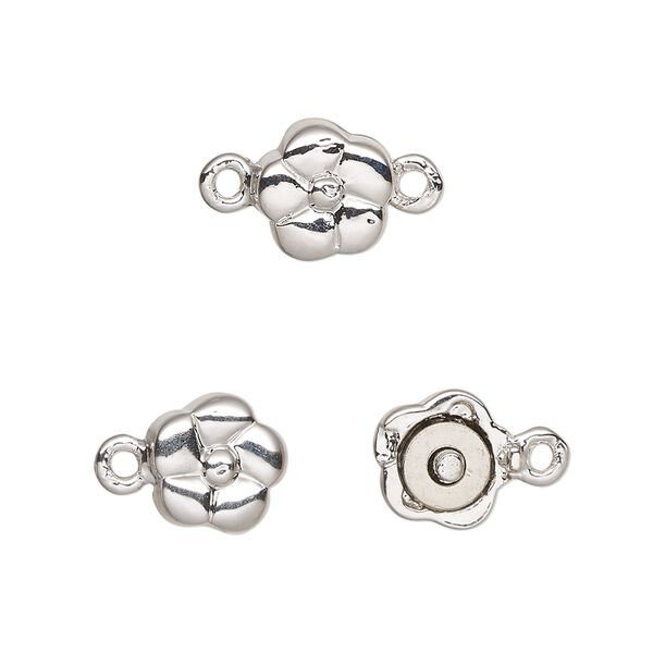 Clasp magnetic 1pkg1 rhodium-plated pewter (tin alloy), 9mm flower, 1-strand image number 0