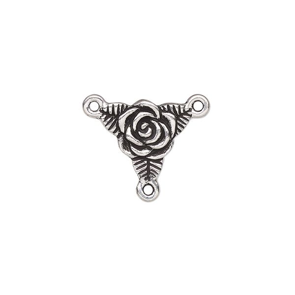 Connector, TierraCast®, antique silver-plated pewter, 14mm double-sided Y-connector with trinity rose triangle design. Sold individually. image number 0