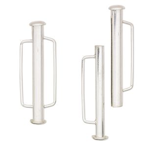 Clasp slide lock 1pkg1 sterling silver, 31x6mm tube, 1-strand