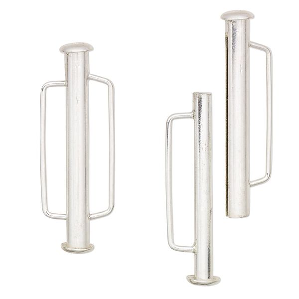 Clasp, multi-strand slide lock, sterling silver, 31x6mm tube. Sold individually. image number 0
