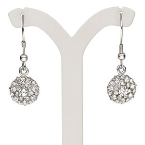 Earring, glass rhinestone and stainless steel, clear, 30mm with round and fishhook ear wire. Sold per pair.