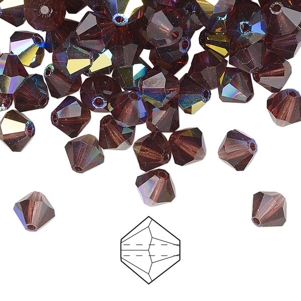 Bead 144pk burgundy AB, Preciosa Czech crystal 6mm bicone image number 0