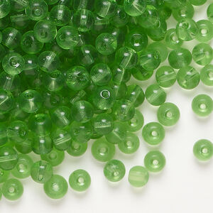 Bead 1pkg1, glass, translucent green, 4mm round, 4 ounces