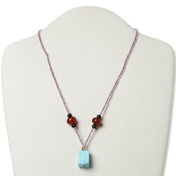 Multi-gemstone / glass / "pewter" (zinc-based alloy) 1pkg1, AB silver-finished / antique gold-finished flat rectangle necklace 17 inch / lobster claw clasp 19x14mm image number 0