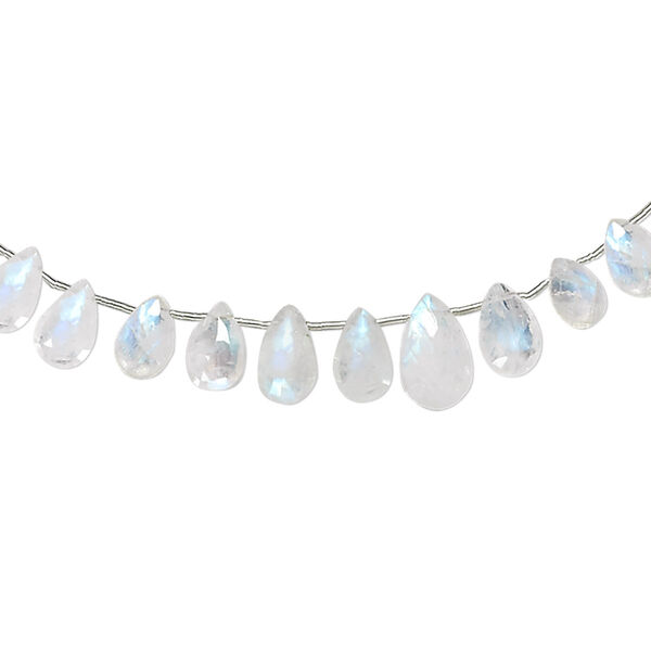 Bead, rainbow moonstone (natural), 8x6mm-11x7mm graduated hand-cut top-drilled faceted puffed teardrop, B grade, Mohs hardness 6 to 6-1/2. Sold per 4-inch strand, approximately 10 beads. image number 0