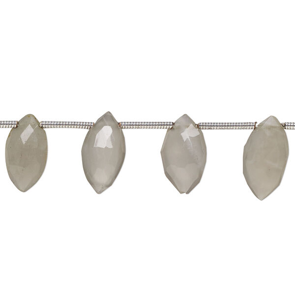 Grey moonstone 1pkg16, hand-cut top-drilled faceted puffed marquise bead natural B- grade, 9x5mm-13x7mm image number 0