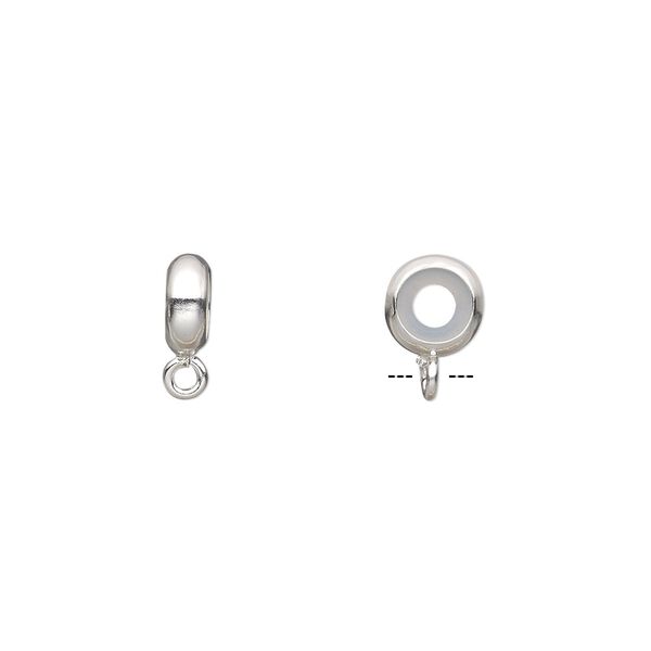 Bead keeper, sterling silver and silicone, clear, 7x3mm rondelle with closed loop, 3mm inner diameter. Sold per pkg of 2. image number 0
