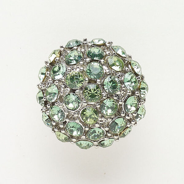 Bead, slide, brass and glass, pkg/1, 26mm round, silver finish and green. image number 0