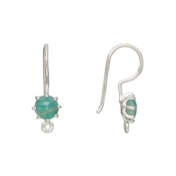 Ear wire fishhook 1pkg2 sterling silver / amazonite (natural), 22mm / 7.5mm hand-cut faceted round / closed loop, 19 gauge 1 pair image number 0
