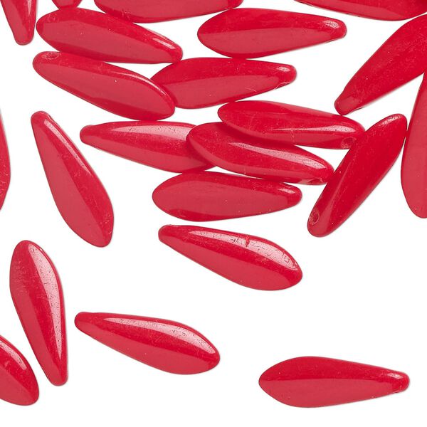 Bead 1pkg50 Czech pressed glass, opaque red, 15.5x5mm top-drilled dagger. image number 0
