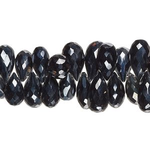 Black spinel 1pkg1, hand-cut top-drilled faceted teardrop bead 8 inch 9x5mm-16x7mm