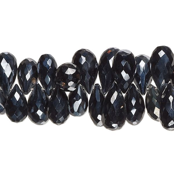 Black spinel 1pkg1, hand-cut top-drilled faceted teardrop bead 8 inch 9x5mm-16x7mm image number 0