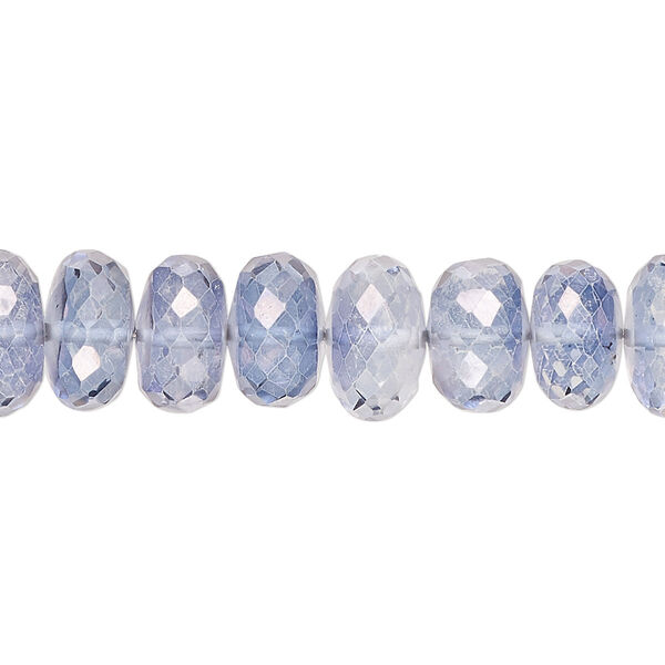 Bead, quartz crystal (coated), blue steel, 10x5mm-11x7mm hand-cut micro-faceted rondelle, B+ grade, Mohs hardness 7. Sold per 8-inch strand, approximately 30 beads. image number 0