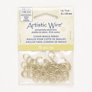 Jump ring 1pkg75, Artistic Wire®, brass-finished copper, 8mm round, 6mm inside diameter, 18 gauge.