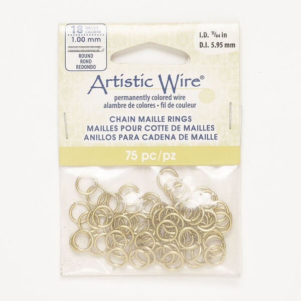 Jump ring 1pkg75, Artistic Wire®, brass-finished copper, 8mm round, 6mm inside diameter, 18 gauge. image number 0