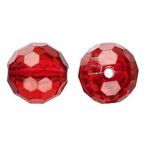 Bead, acrylic, red, 20mm faceted round. Sold per 100-gram pkg, approximately 20 beads.